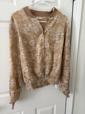Kori Floral Bomber Jacket in Tan and Cream